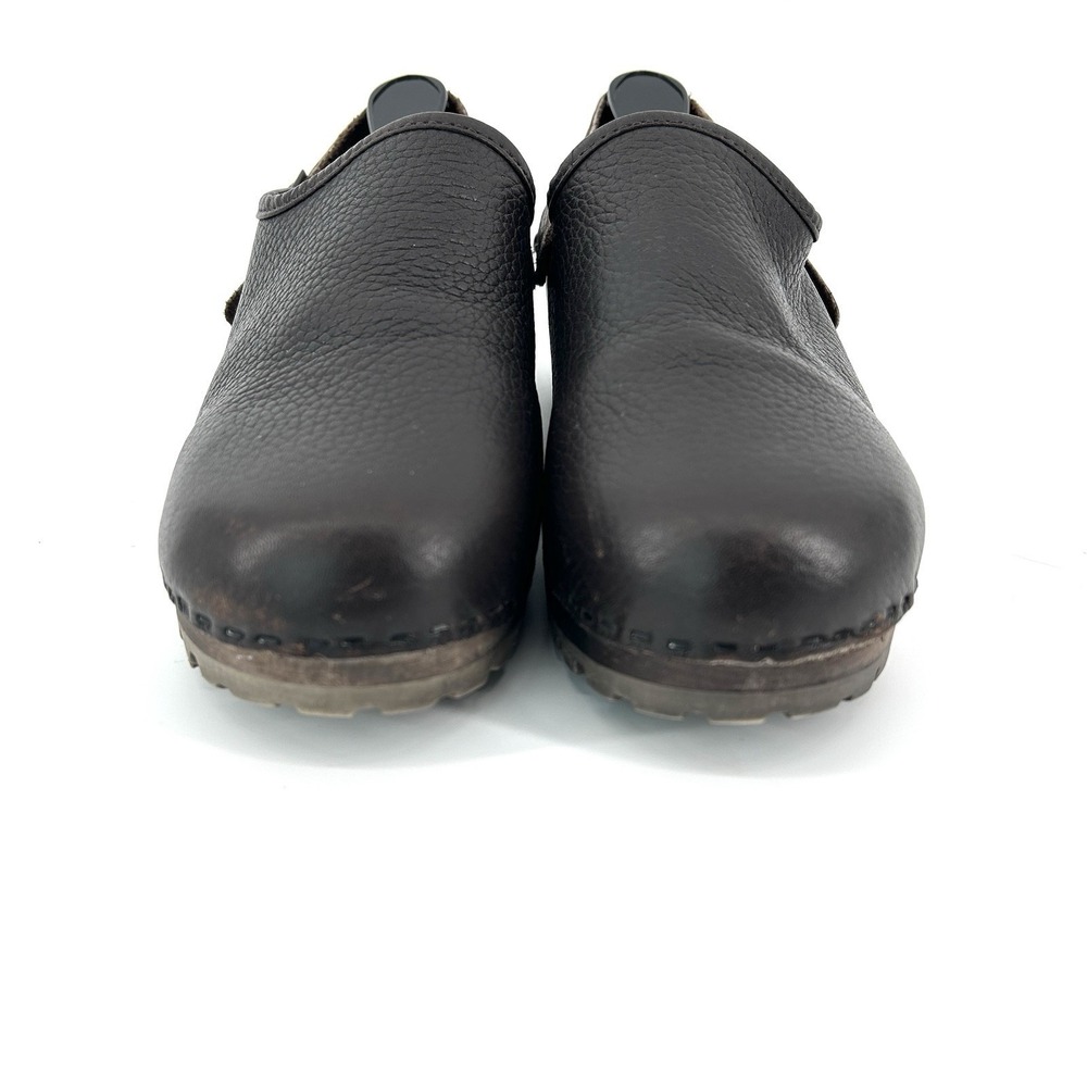 Eddie Bauer Womens Leather Clogs Size 8 Brown Chunky Wood Heel Comfort Y2K Mules - Picture 2 of 11